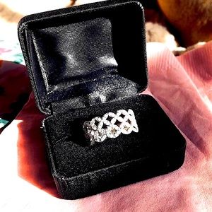 14k White Gold 1/2 Carrot Natural Diamond Vintage Floral 9 Band Ring Size 9